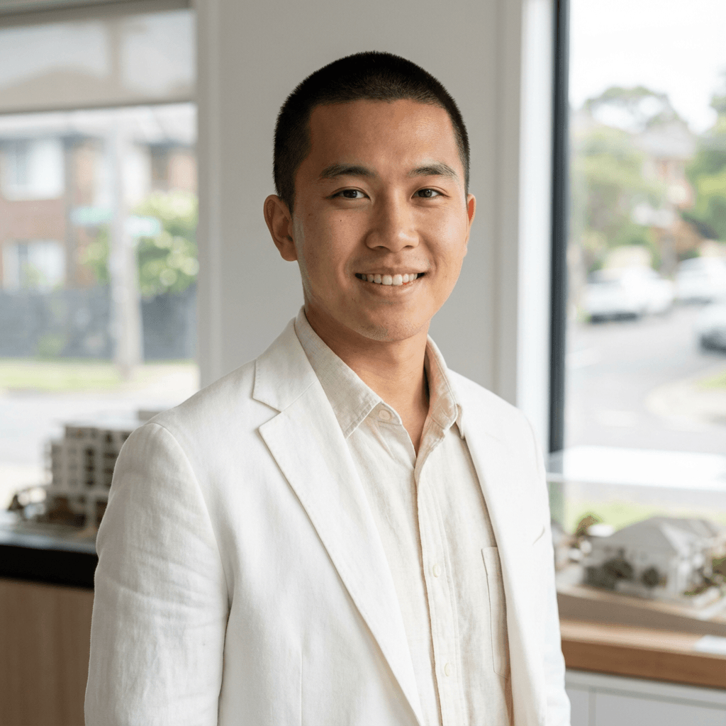 Daniel Whitfield in a casual blazer, smiling softly